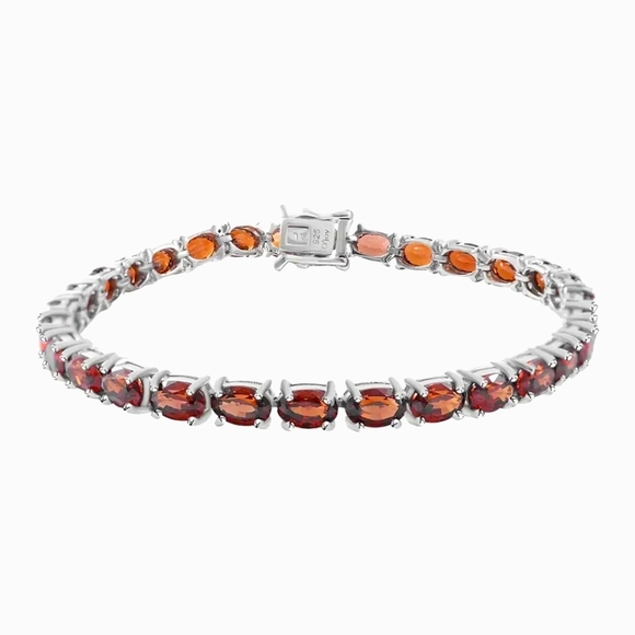 Natural Red Zircon Tennis Bracelet in 925 Sterling Silver. - Picture 7 of 8